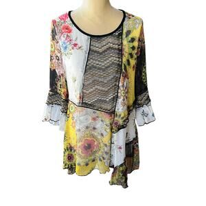 Dor Dor Couture Multi Print Feminine Tunic Top Size Large